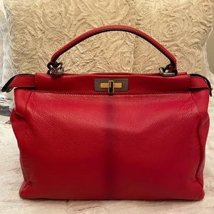 AUTHENTIC RED LEATHER FENDI PEEKABOO HANDBAG